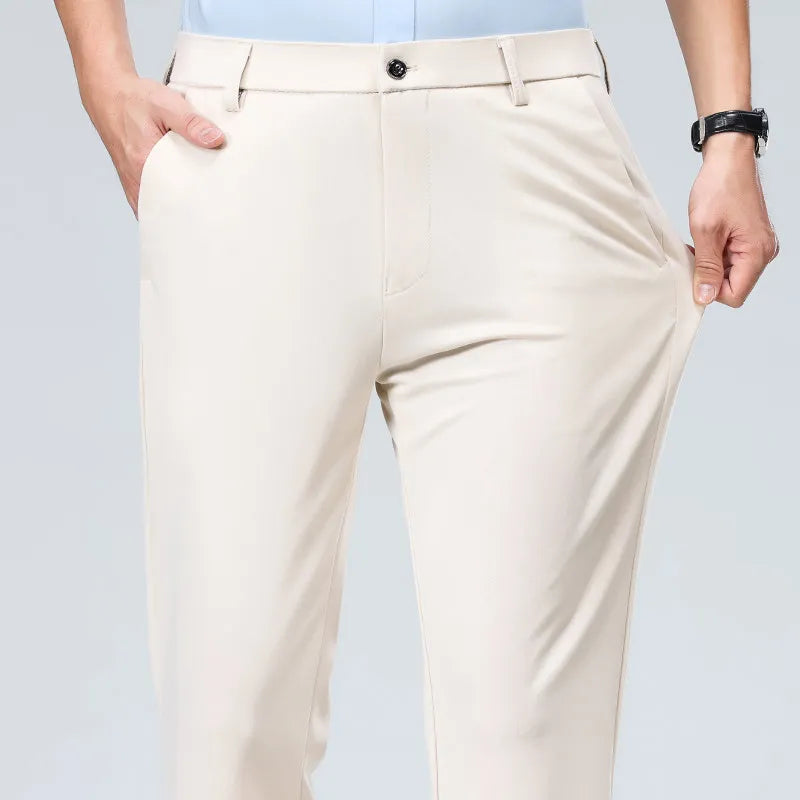 Men's Stretch Business Trousers - Elastic Waist Dress Pants Spring Summer