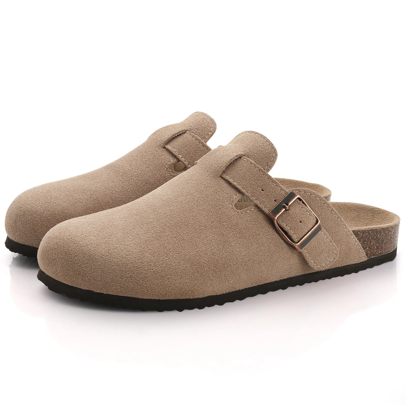 Comwarm Fashion Women's Suede Mules Slippers Men Clogs Cork Insole Sandals With Arch Support Outdoor Beach Slides Home Shoes Comwarm Slippers Official Store