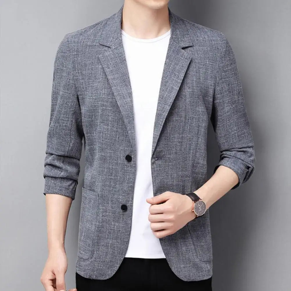 Men's Linen Suit Jacket - Slim Fit Business Blazer Summer Wedding Coat