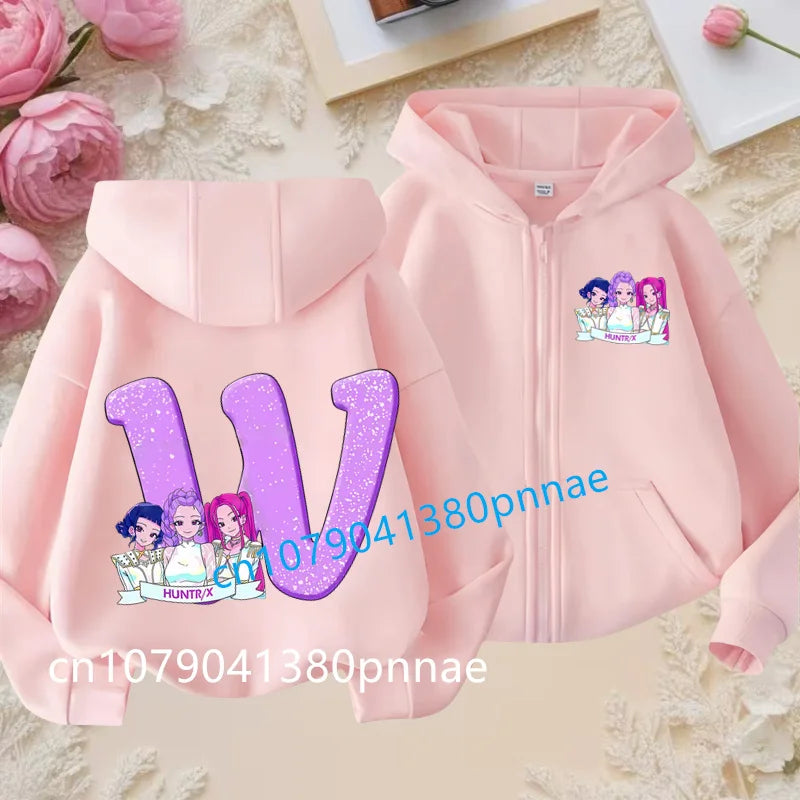 Hots Kid Girl Boy Sweatshirt Zipper Hoody Baby Casual Tops Funny Zip Up Sweatshirts Kpop Demon Hunters Hoodie Children Clothes Mulambo store
