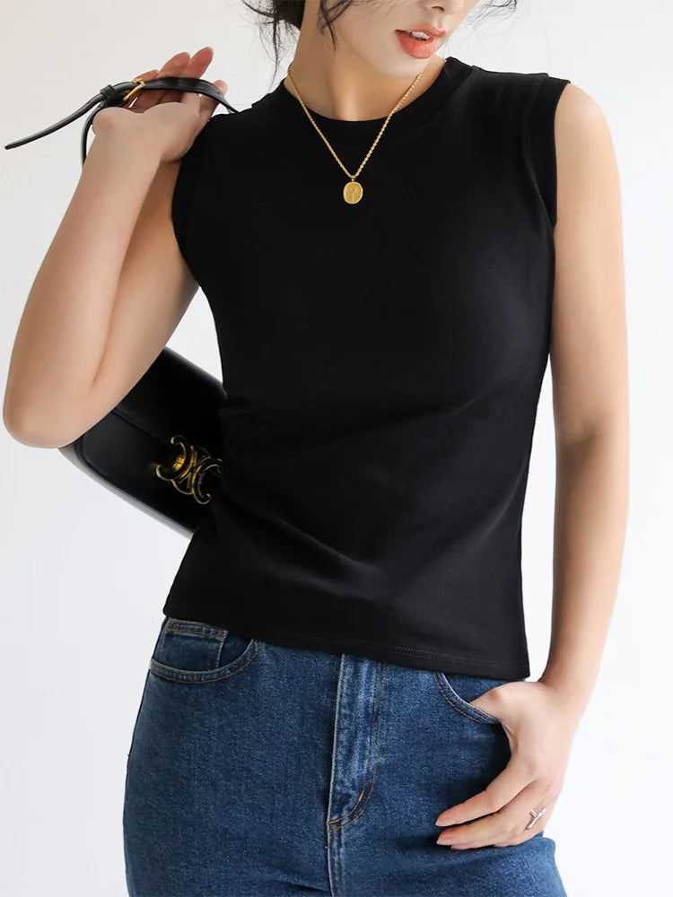 Women's Cotton Camisole Tank Top - Round Neck Sleeveless Layering Basic
