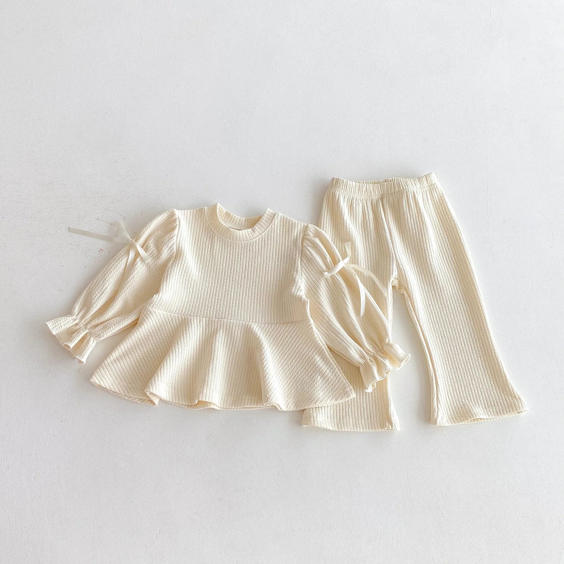 2025 Autumn New Children Long Sleeve Clothes Set Girls Cute Bow Loose Tops + Flared Trousers 2pcs Suit Cotton Kids Girls Outfits Mulambo store