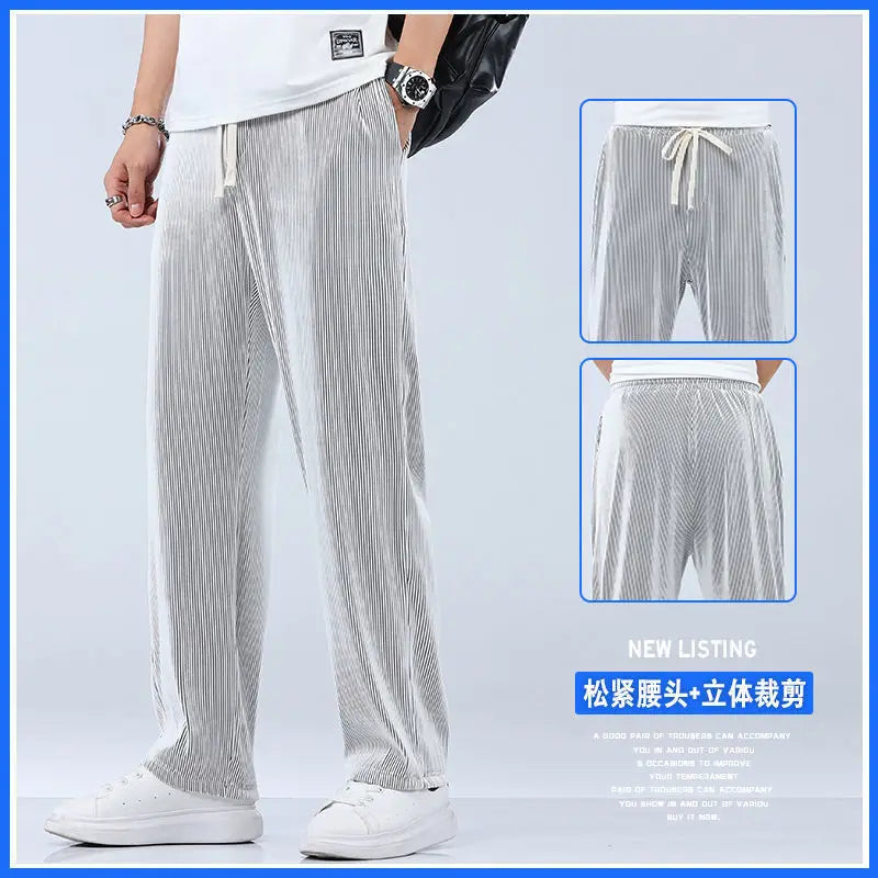 Men's Ice Silk Summer Pants - Cooling Wide Leg Lightweight Trousers