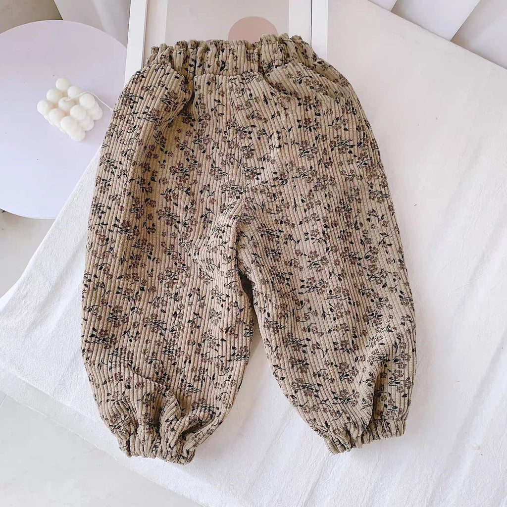 Autumn And Winter 2025 Girls Corduroy Casual Pants Leopard Print Floral Outerwear Trendy Pants For 80-140CM Child Harlan Pants Mulambo store