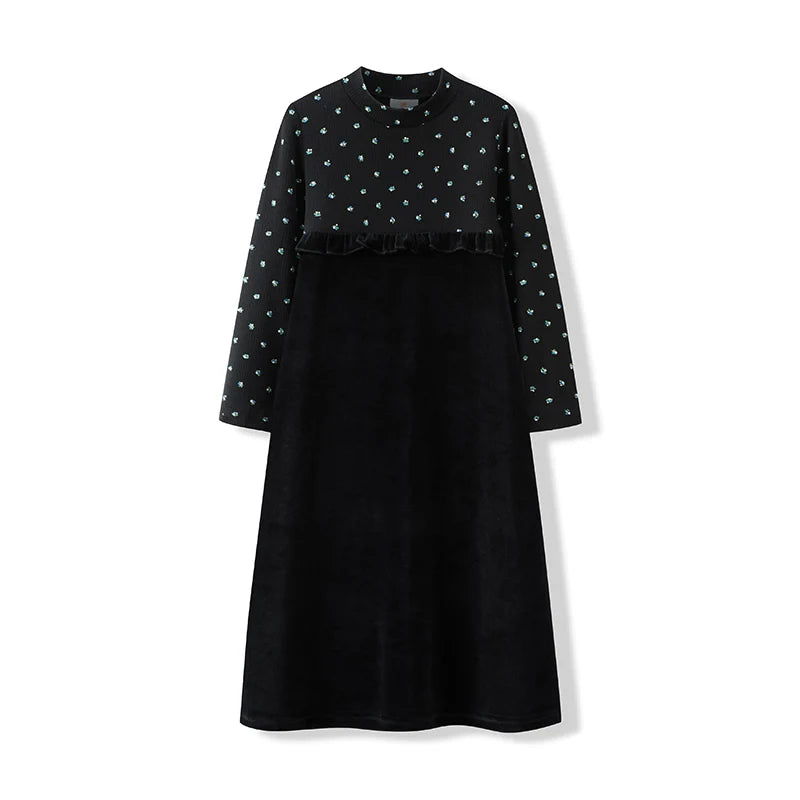 AA-Autumn winter velour and ribbed robe boy and girls family matching clothes baby romper girl nightgown floral print ribbed Mulambo store