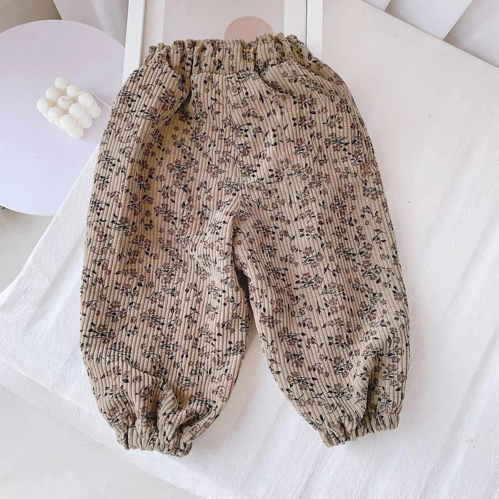 Autumn And Winter 2025 Girls Corduroy Casual Pants Leopard Print Floral Outerwear Trendy Pants For 80-140CM Child Harlan Pants Mulambo store