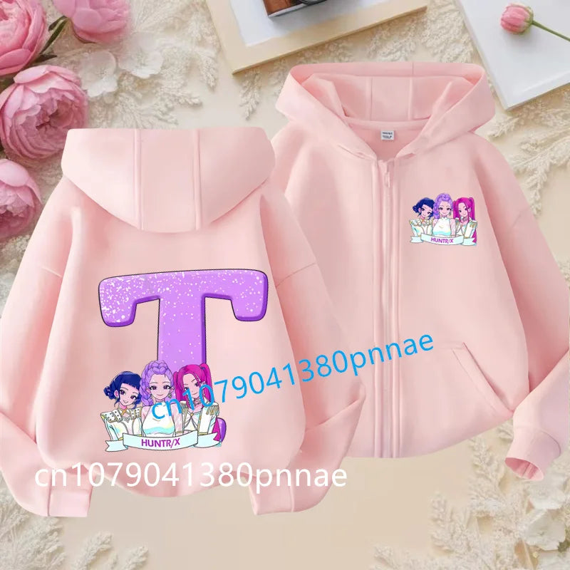 Hots Kid Girl Boy Sweatshirt Zipper Hoody Baby Casual Tops Funny Zip Up Sweatshirts Kpop Demon Hunters Hoodie Children Clothes Mulambo store