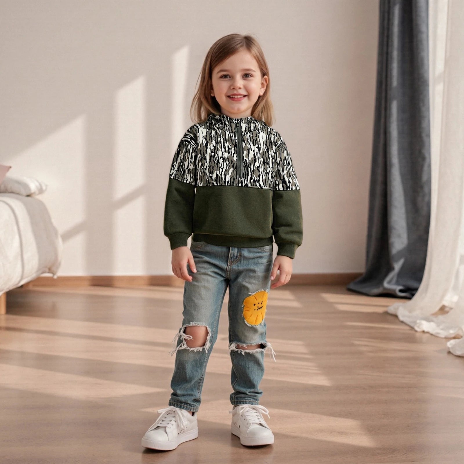 Kid Boy Hoodies Camouflage Half Zip-up Long Sleeve Hooded Sweatshirt Casual Toddler Pullover Mulambo store