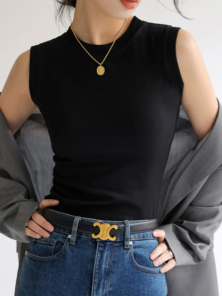 Women's Cotton Camisole Tank Top - Round Neck Sleeveless Layering Basic