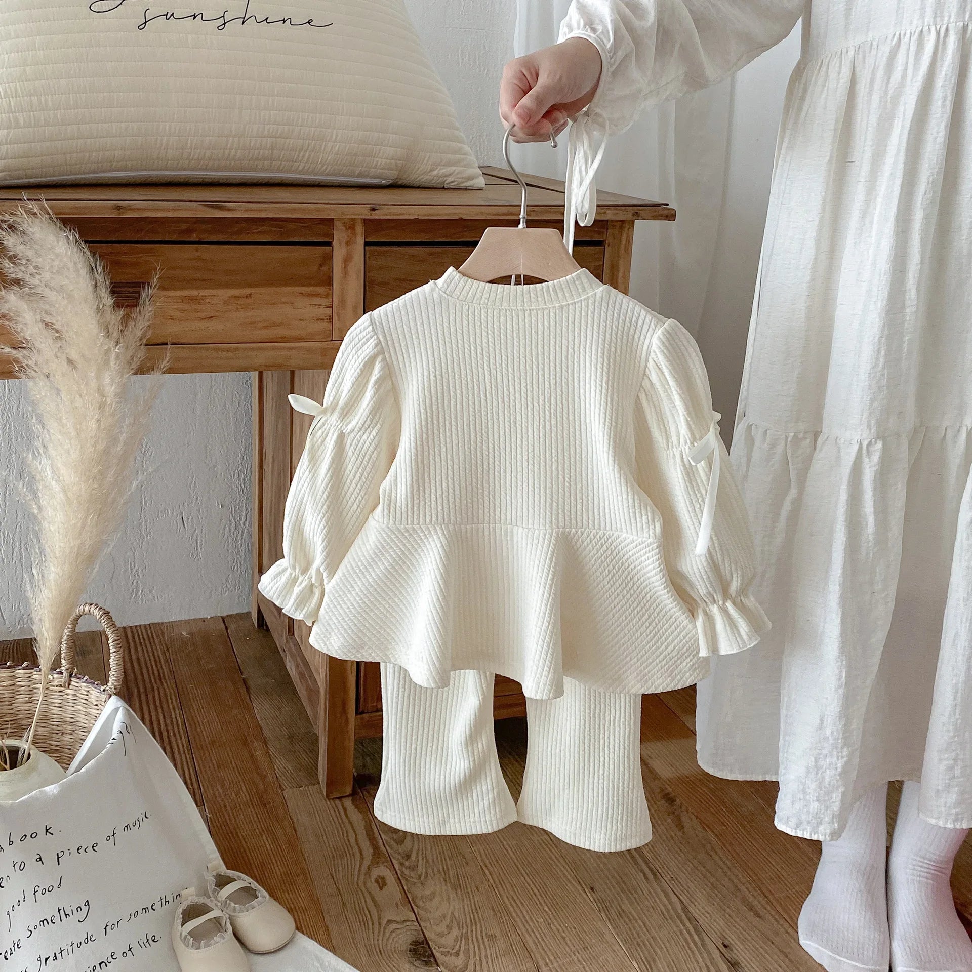 2025 Autumn New Children Long Sleeve Clothes Set Girls Cute Bow Loose Tops + Flared Trousers 2pcs Suit Cotton Kids Girls Outfits Mulambo store