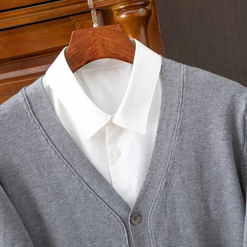 Men's V-Neck Button Cardigan - Business Casual Korean Style Knit Sweater