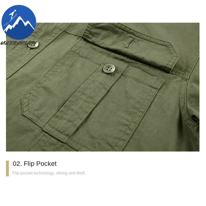 Men's 100% Cotton Work Shirt - Short Sleeve Fishing Climbing Pocket Shirt