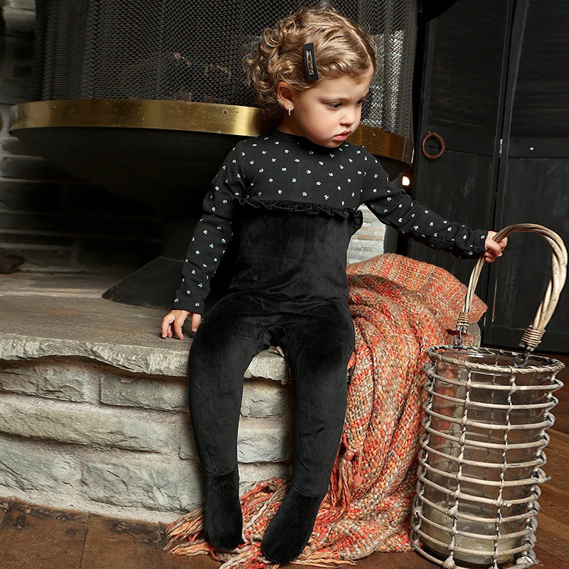 AA-Autumn winter velour and ribbed robe boy and girls family matching clothes baby romper girl nightgown floral print ribbed Mulambo store
