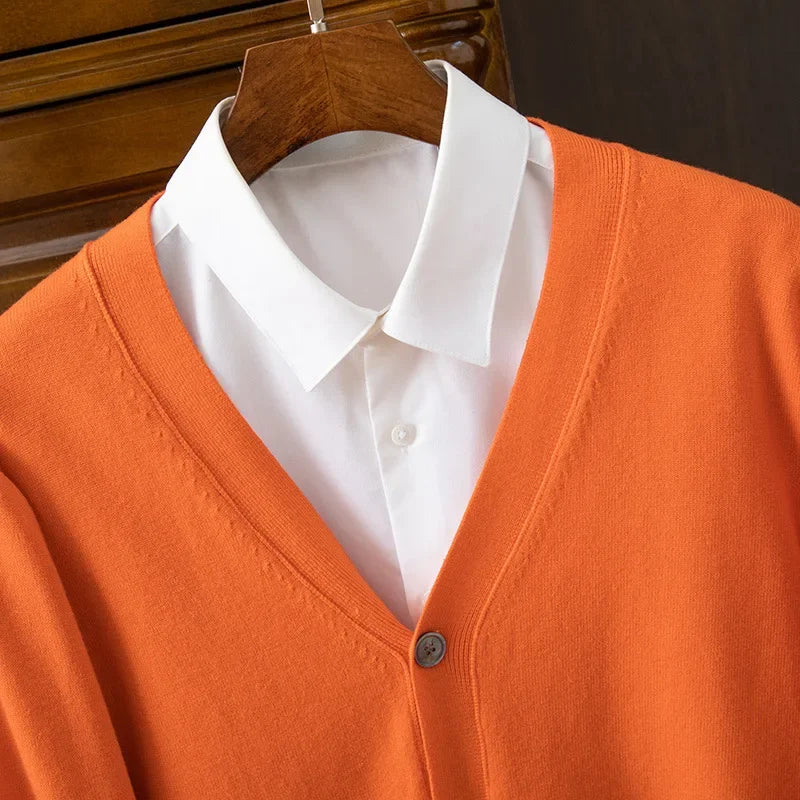 Men's V-Neck Button Cardigan - Business Casual Korean Style Knit Sweater