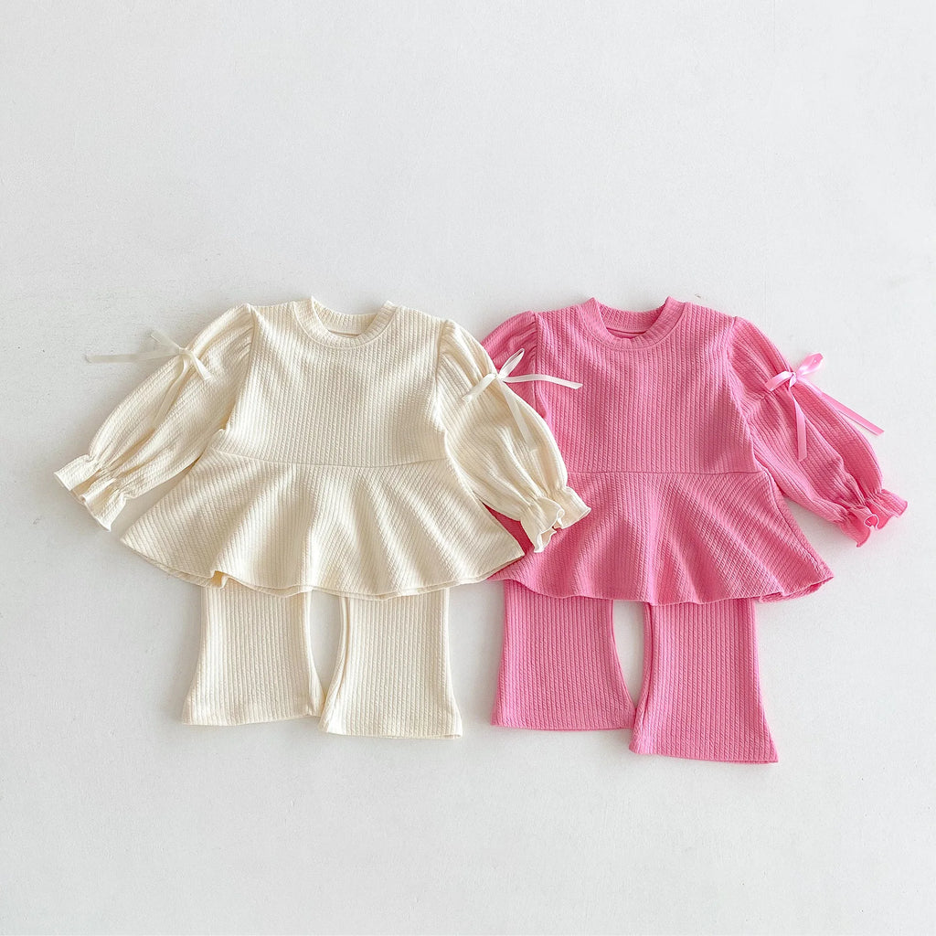 2025 Autumn New Children Long Sleeve Clothes Set Girls Cute Bow Loose Tops + Flared Trousers 2pcs Suit Cotton Kids Girls Outfits Mulambo store