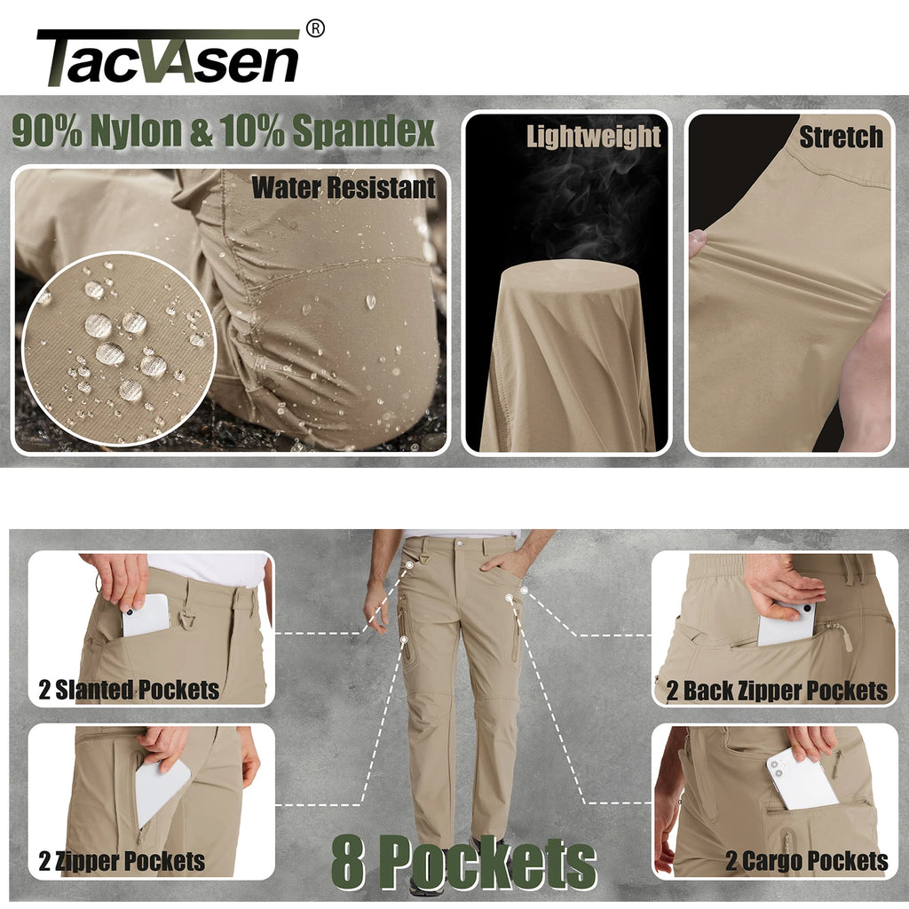 Men's 8-Pocket Cargo Pants Quick Dry - Nylon Water-Resistant Tactical