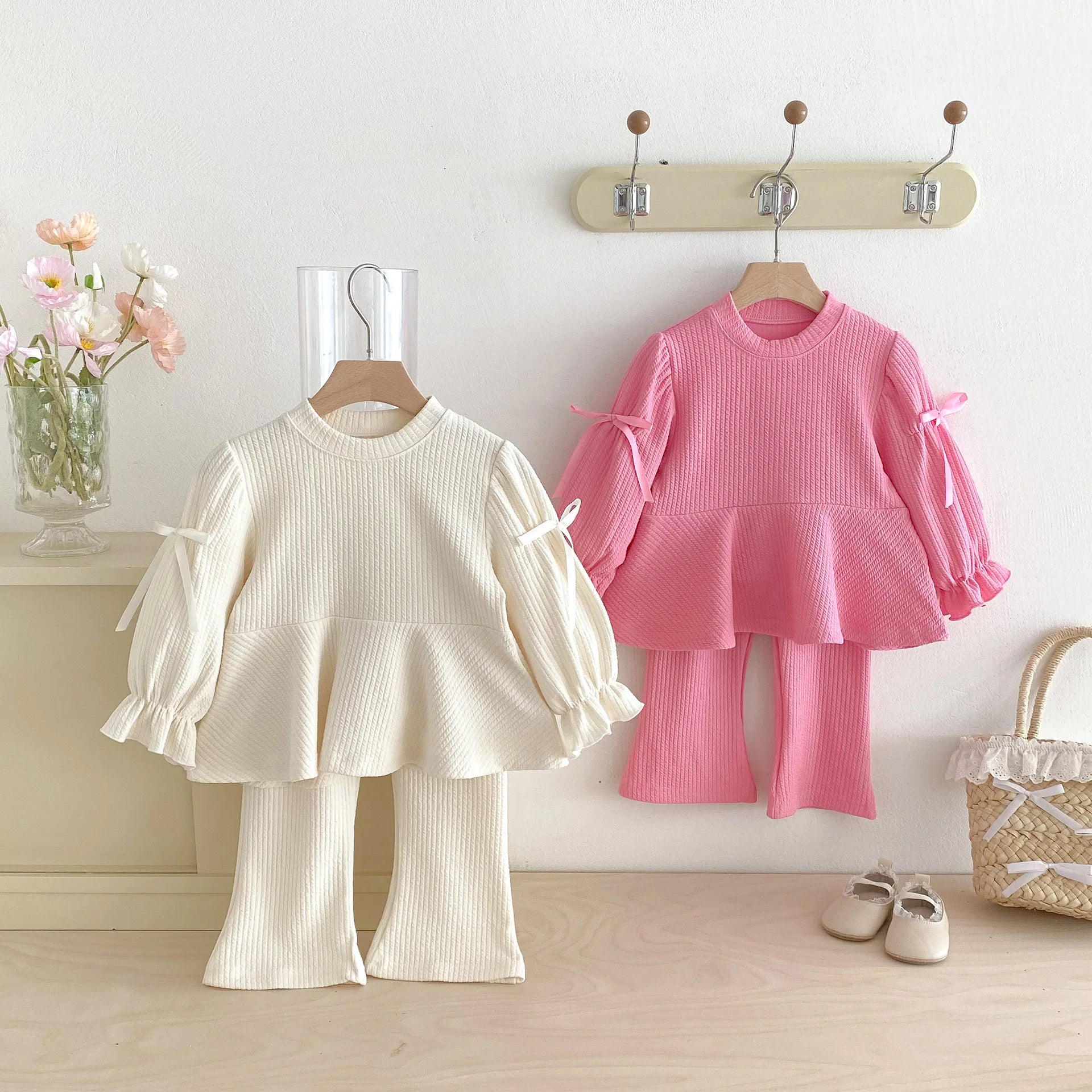 2025 Autumn New Children Long Sleeve Clothes Set Girls Cute Bow Loose Tops + Flared Trousers 2pcs Suit Cotton Kids Girls Outfits Mulambo store