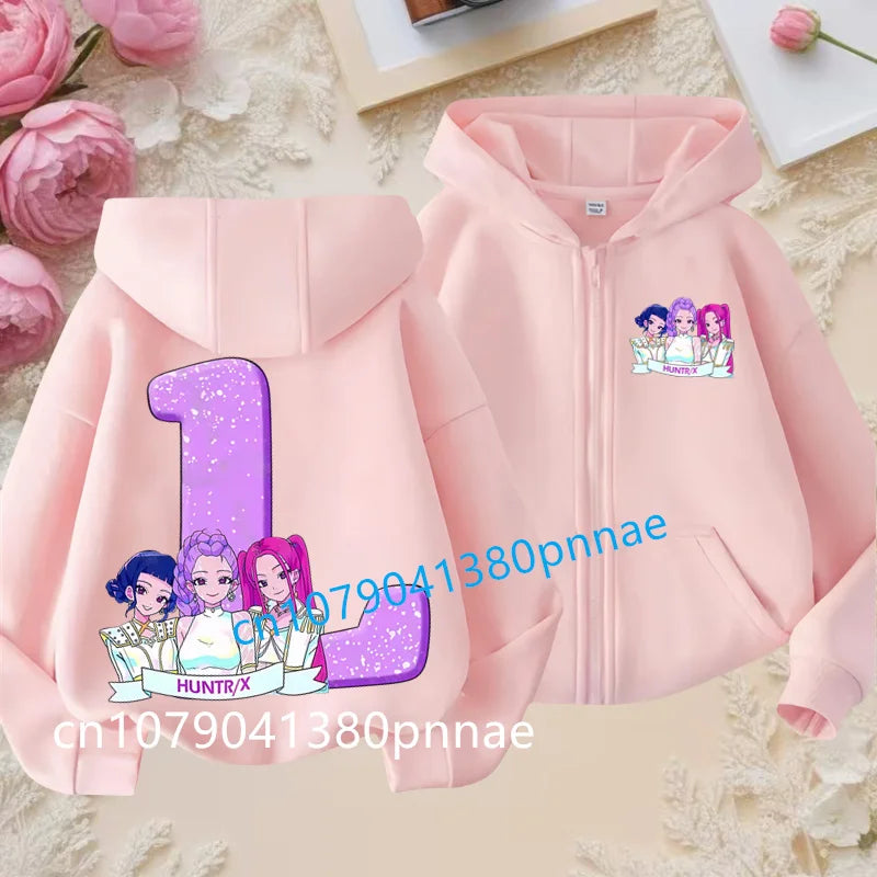 Hots Kid Girl Boy Sweatshirt Zipper Hoody Baby Casual Tops Funny Zip Up Sweatshirts Kpop Demon Hunters Hoodie Children Clothes Mulambo store