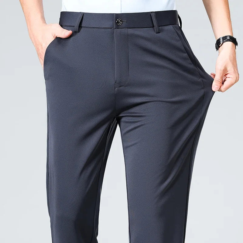 Men's Stretch Business Trousers - Elastic Waist Dress Pants Spring Summer