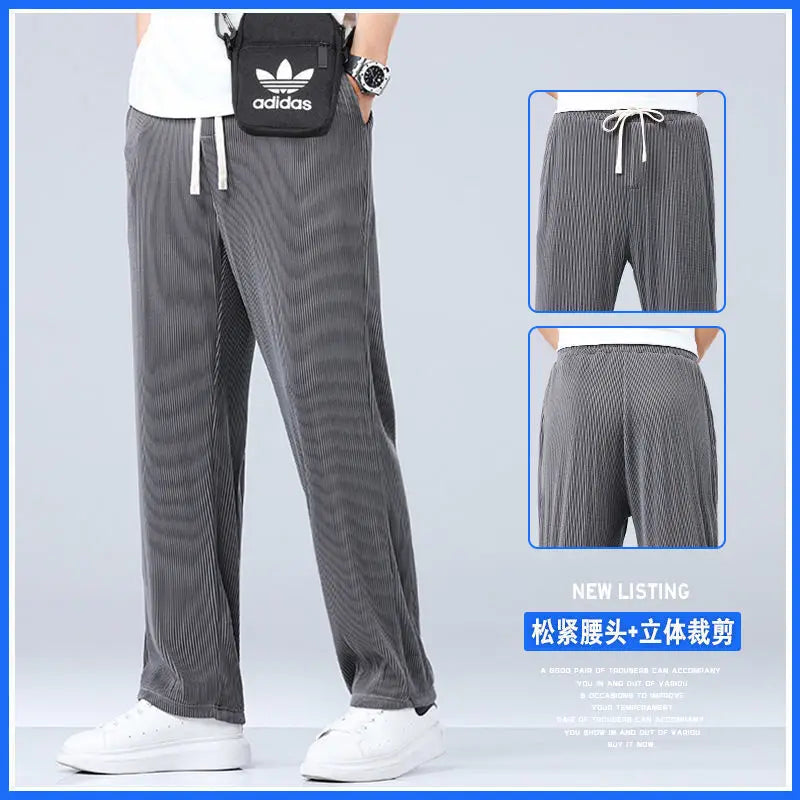 Men's Ice Silk Summer Pants - Cooling Wide Leg Lightweight Trousers