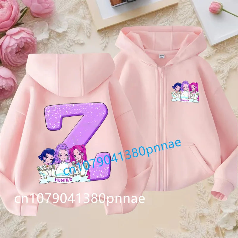 Hots Kid Girl Boy Sweatshirt Zipper Hoody Baby Casual Tops Funny Zip Up Sweatshirts Kpop Demon Hunters Hoodie Children Clothes Mulambo store
