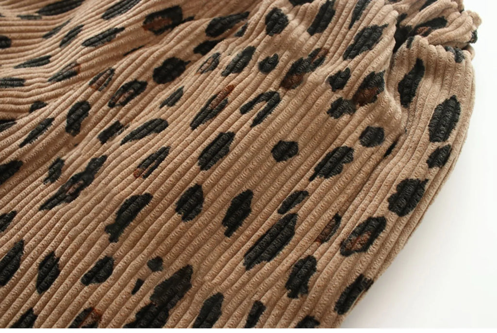 Autumn And Winter 2025 Girls Corduroy Casual Pants Leopard Print Floral Outerwear Trendy Pants For 80-140CM Child Harlan Pants Mulambo store