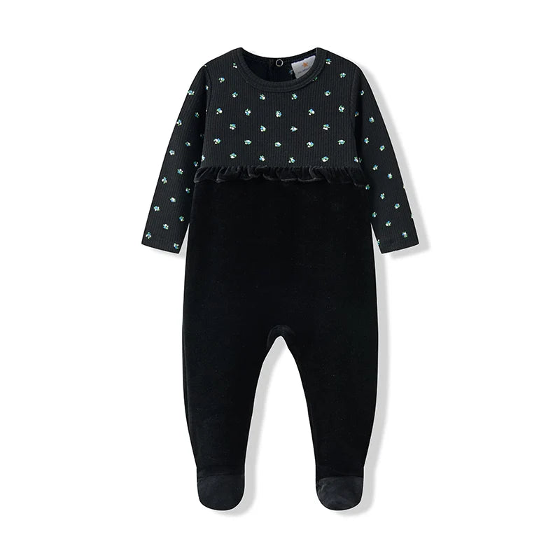 AA-Autumn winter velour and ribbed robe boy and girls family matching clothes baby romper girl nightgown floral print ribbed Mulambo store
