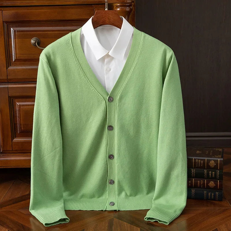 Men's V-Neck Button Cardigan - Business Casual Korean Style Knit Sweater