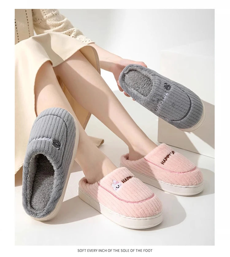Cotton slippers for women in autumn and winter, new home style, quiet, non slip, thick bottom, warm and plush cotton slippers Mulambo store