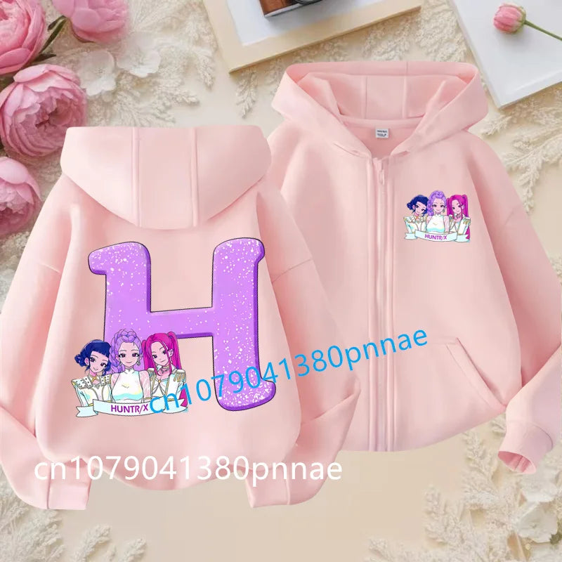 Hots Kid Girl Boy Sweatshirt Zipper Hoody Baby Casual Tops Funny Zip Up Sweatshirts Kpop Demon Hunters Hoodie Children Clothes Mulambo store