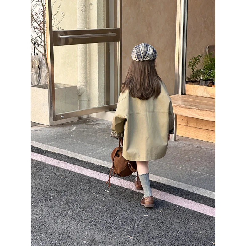 2025Girls' Spring and Autumn New Korean Style Mid-Length High-Quality High-Density Combed Bamboo Twill Cotton Trench Coat2Years Mulambo store