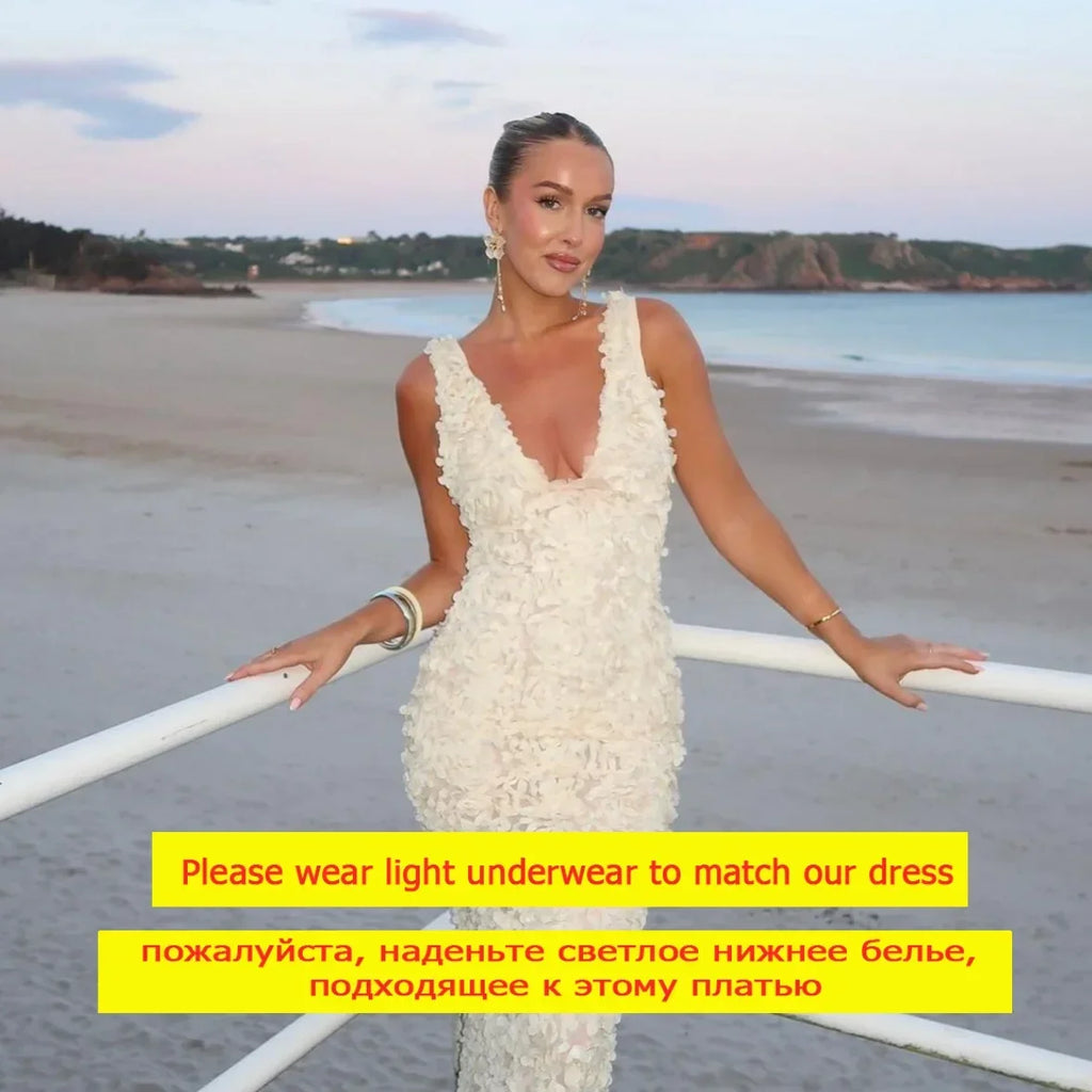 Women's 3D Flower Maxi Evening Dress - Wedding Guest Formal Gown