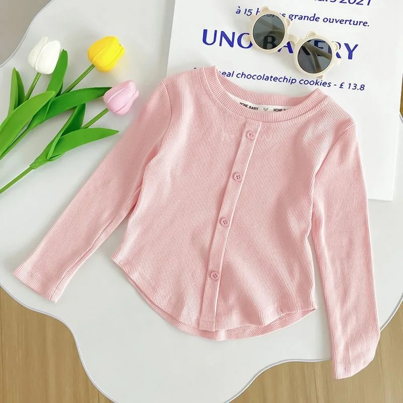 Children's T-Shirts Slim Top Solid Color Fashion Breasted T-shirt Long Sleeve Girls Play Undershirt Kids Clothes for Girls Mulambo store