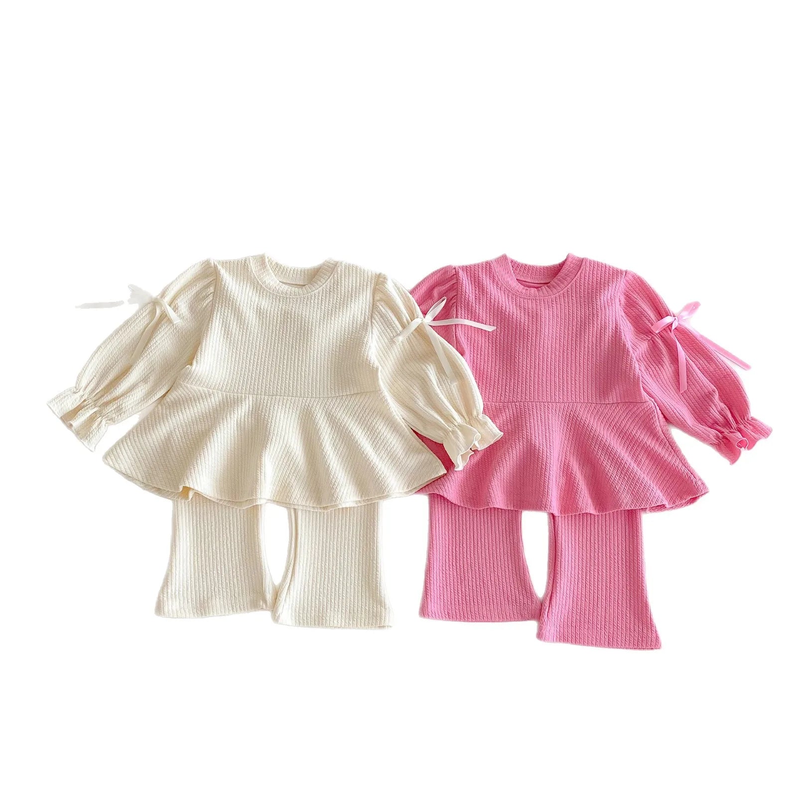 2025 Autumn New Children Long Sleeve Clothes Set Girls Cute Bow Loose Tops + Flared Trousers 2pcs Suit Cotton Kids Girls Outfits Mulambo store