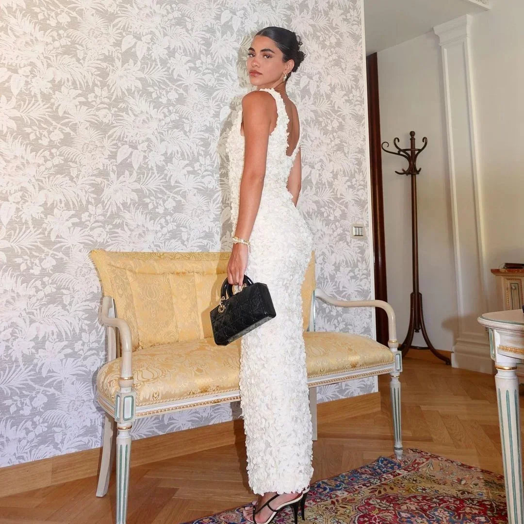 Women's 3D Flower Maxi Evening Dress - Wedding Guest Formal Gown