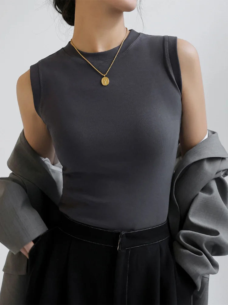 Women's Cotton Camisole Tank Top - Round Neck Sleeveless Layering Basic