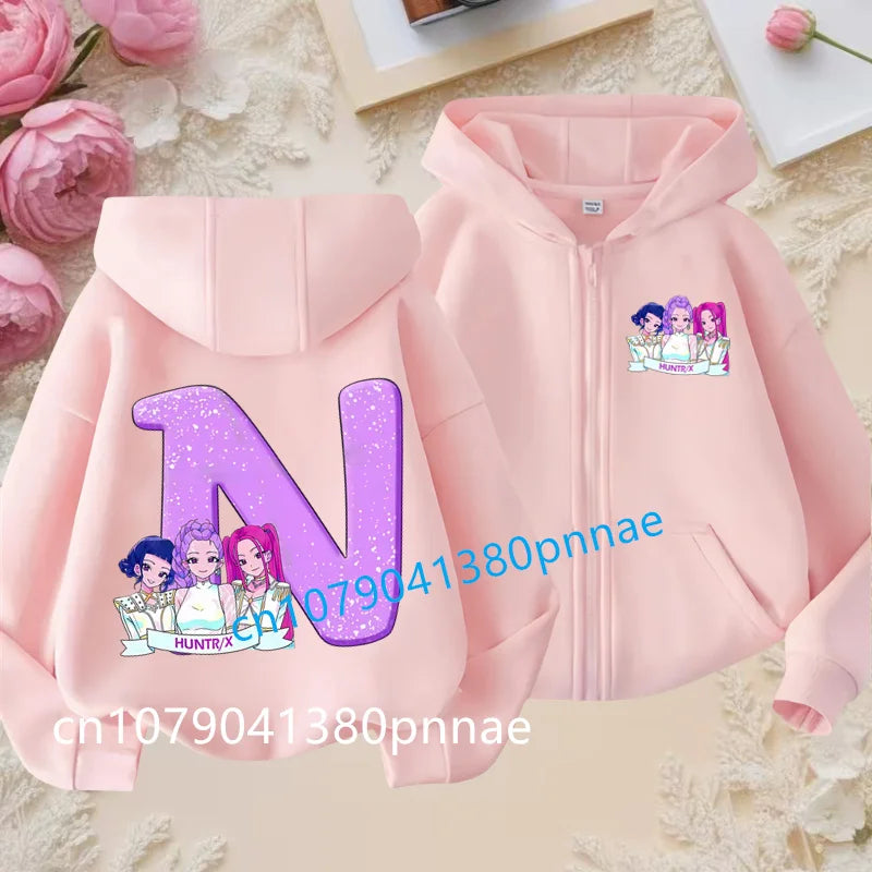 Hots Kid Girl Boy Sweatshirt Zipper Hoody Baby Casual Tops Funny Zip Up Sweatshirts Kpop Demon Hunters Hoodie Children Clothes Mulambo store