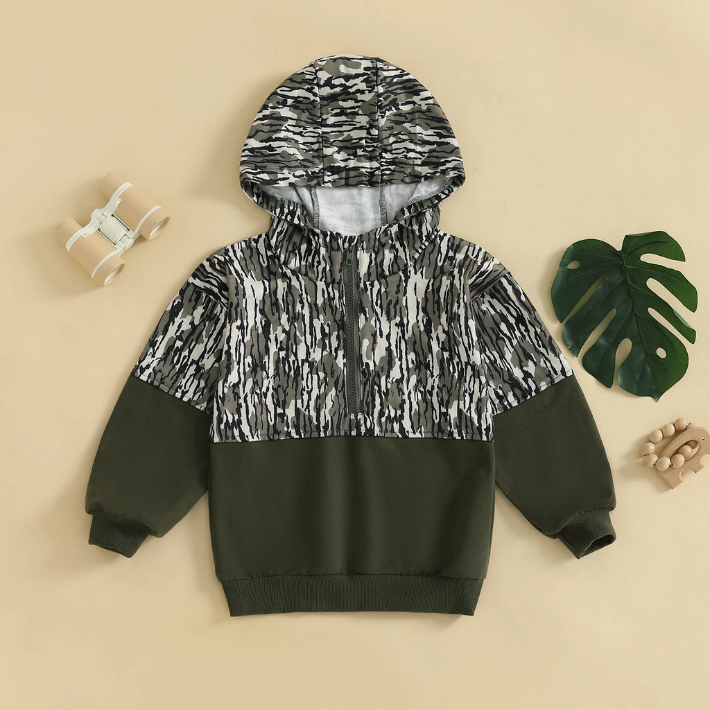 Kid Boy Hoodies Camouflage Half Zip-up Long Sleeve Hooded Sweatshirt Casual Toddler Pullover Mulambo store