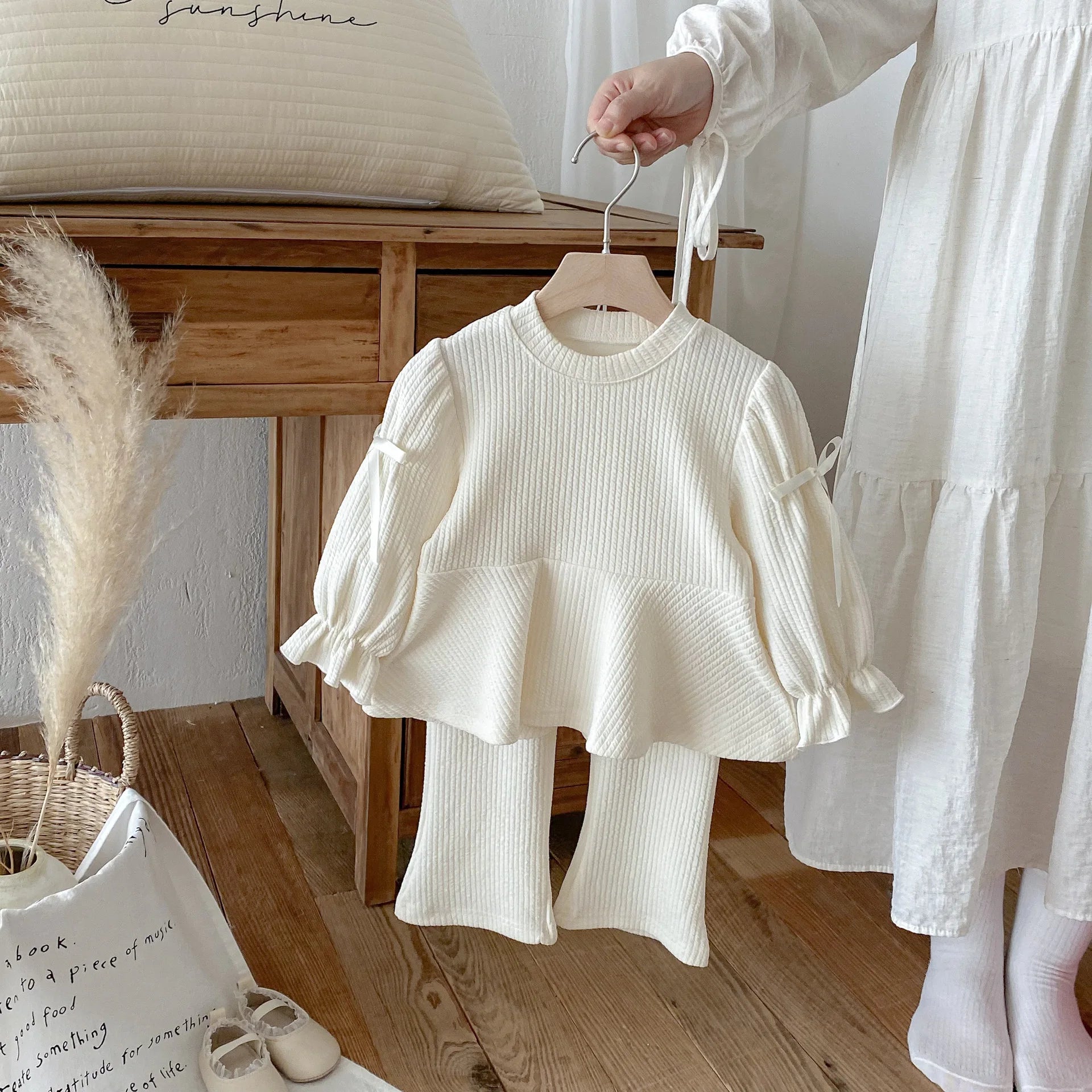 2025 Autumn New Children Long Sleeve Clothes Set Girls Cute Bow Loose Tops + Flared Trousers 2pcs Suit Cotton Kids Girls Outfits Mulambo store