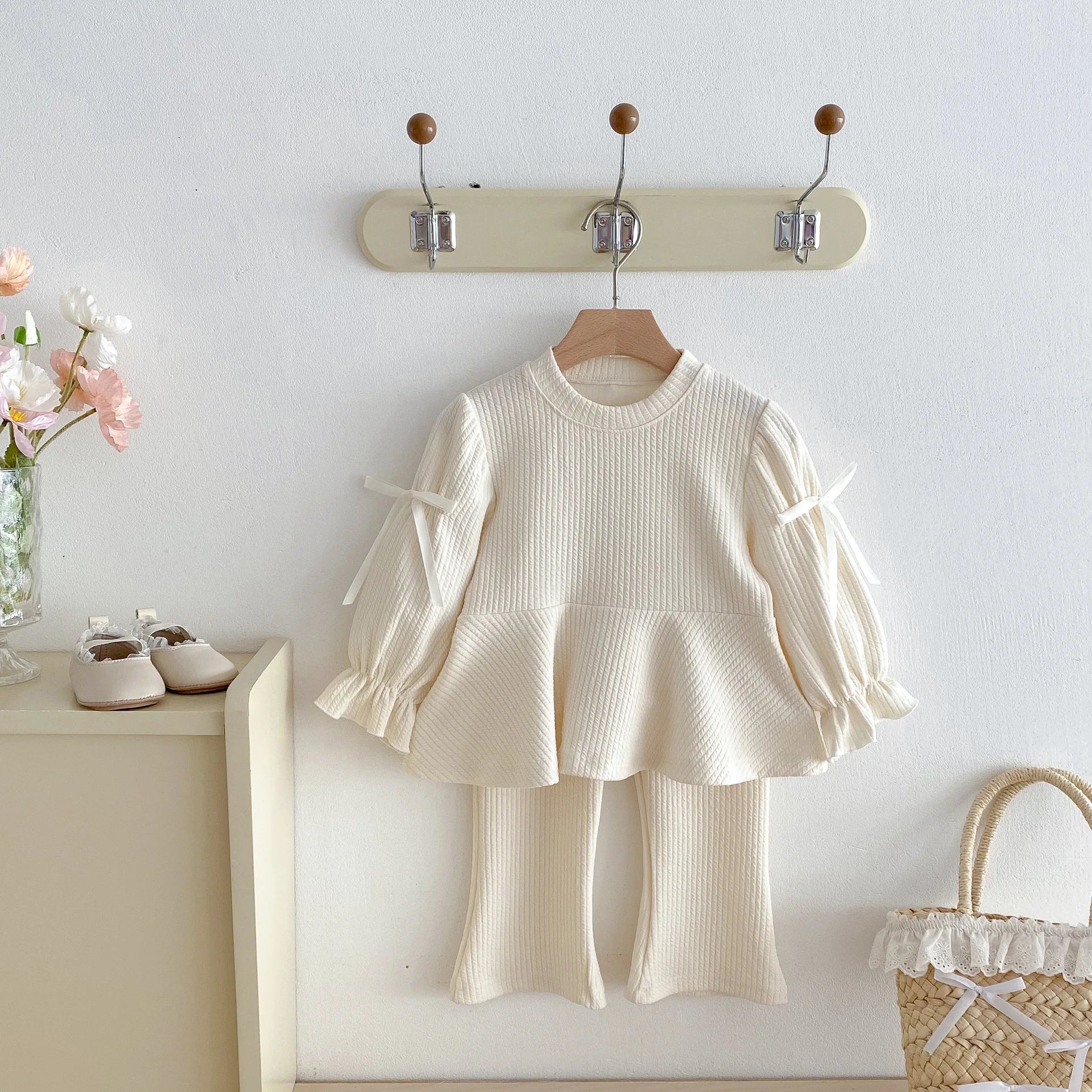 2025 Autumn New Children Long Sleeve Clothes Set Girls Cute Bow Loose Tops + Flared Trousers 2pcs Suit Cotton Kids Girls Outfits Mulambo store