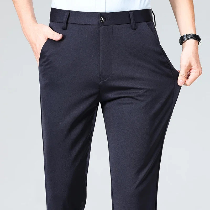 Men's Stretch Business Trousers - Elastic Waist Dress Pants Spring Summer