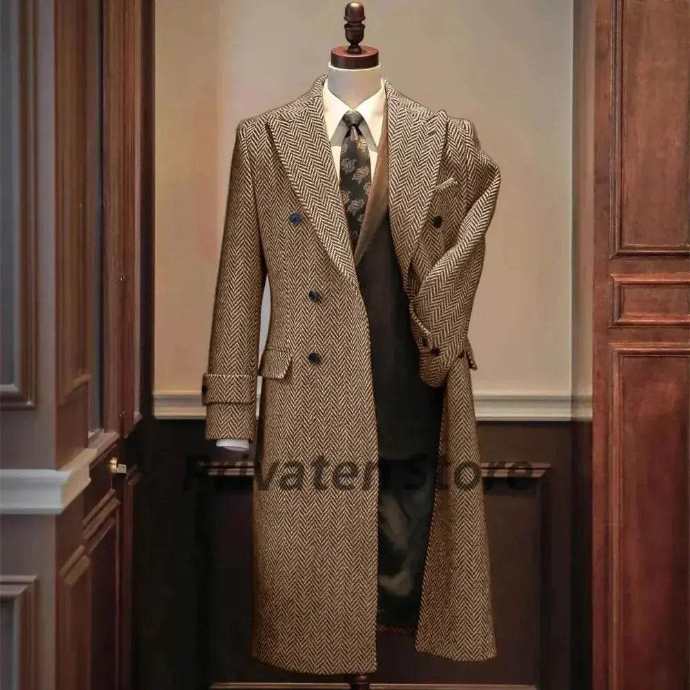 Men Jackets Notched Herringbone Lapel Blazer High Quality Suit Long Coat Windbreaker Camping Men's clothing chaquetas hombre - Mulambo store