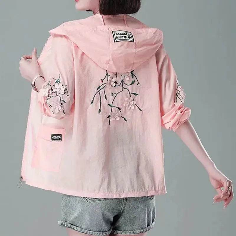 Embroidery Print Hooded Thin Coat Spring Summer Oversize 5xl Loose Jackets Women Casual Sun Protection Outwear Elegant Chaquetas - Mulambo store
