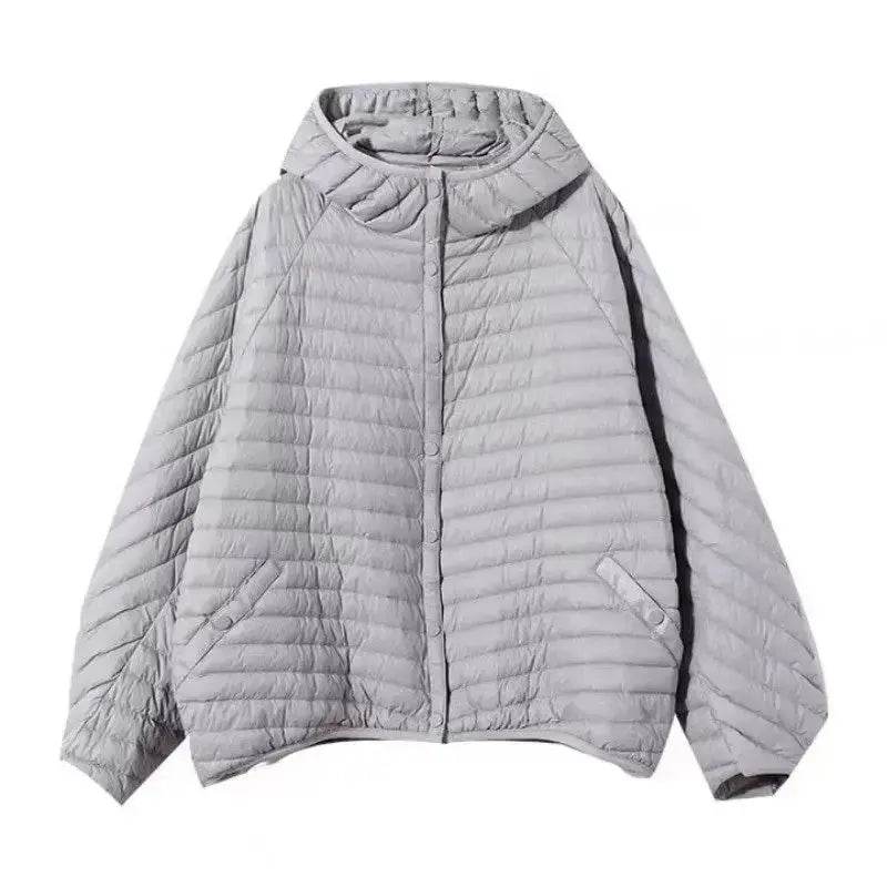 Striped Loose And Lightweight Down Cotton Jacket For Women 2024 Autumn Wnter Hooded Short Versatile Coat Mujer Chaqueta A420 - Mulambo store