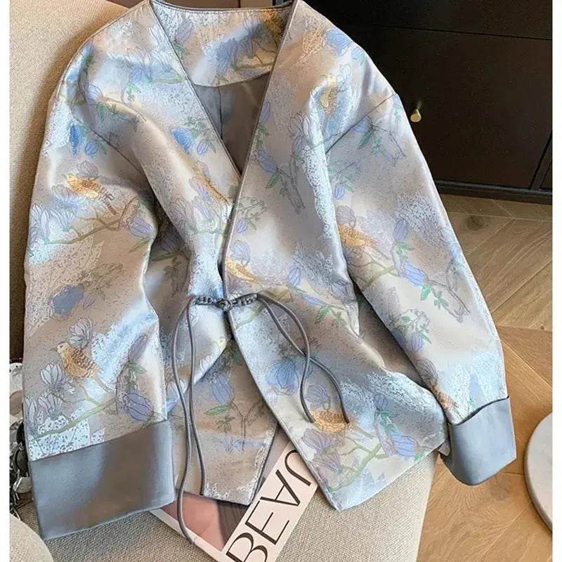 Chinese Style Jackets for Women Vintage Spring Autumn Elegant Chaquetas Fashion Jacquard tangsuits Clothing Luxury V-neck coat - Mulambo store