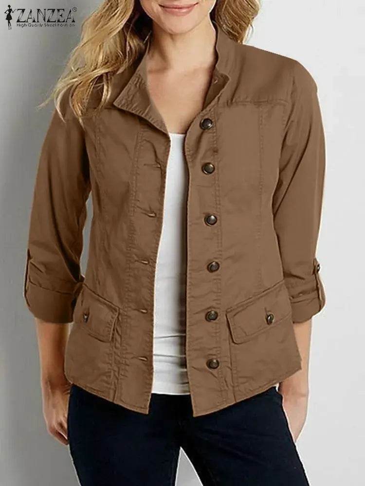 2024 ZANZEA Fashion Woman OL Jackets Casual Party Chaqueta Elegant Long Sleeve O Neck Outwear Vintage Autumn Button Thin Coats - Mulambo store
