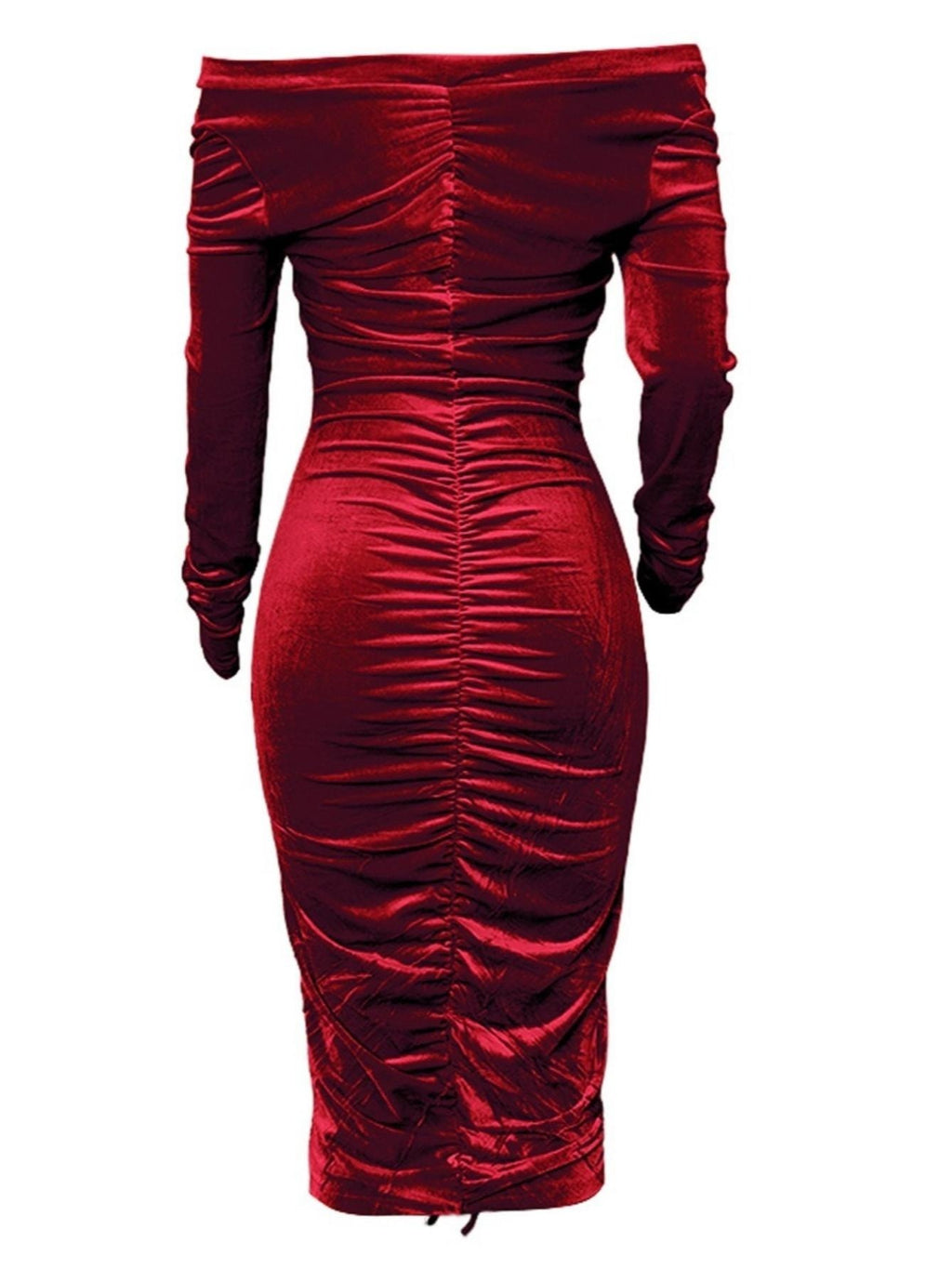 Women's Dresses V Neck Off The Shoulder Velvet Ruched Mid-length Dresses Mulambo store