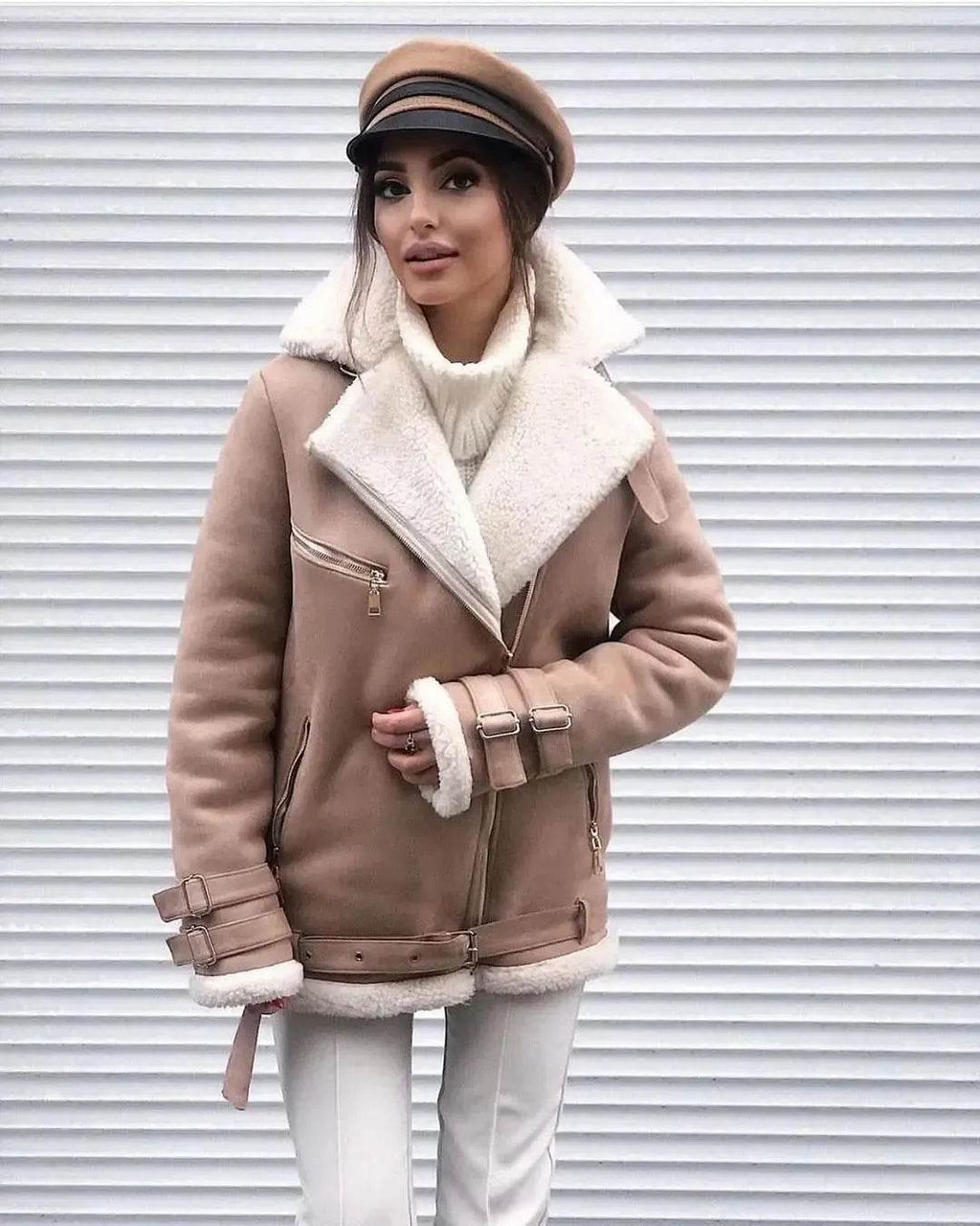 Autumn And Winter New Suede Lapel Zipper Cardigan Fashion Women's Long Sleeve Solid Color Coat Women - Mulambo store