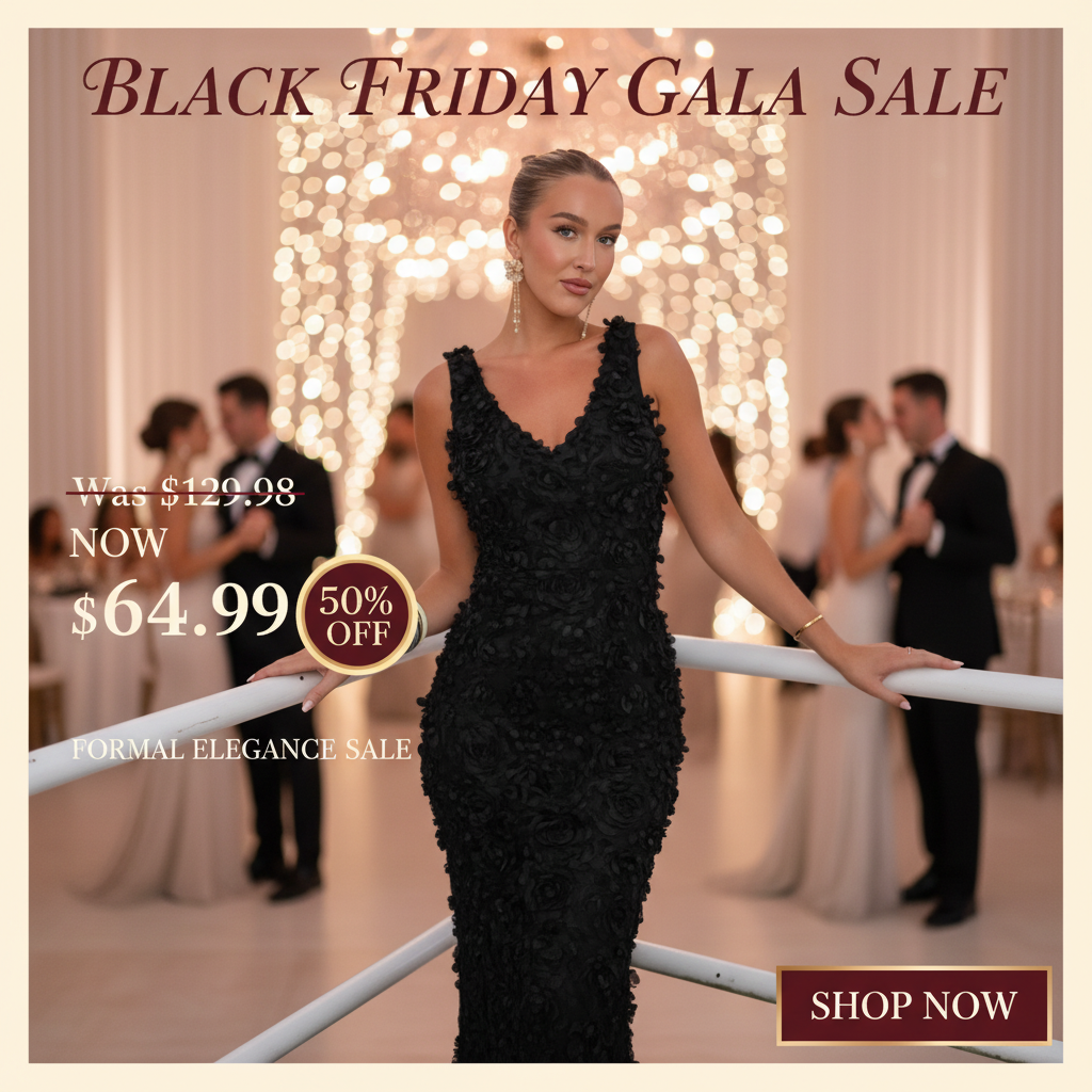 Banner Promocional Black Friday - Vestido Noche Flores 3D