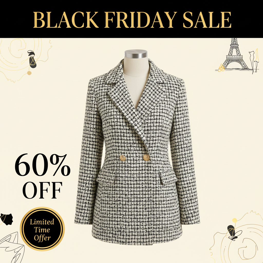 Black Friday Promotional Image for French Tweed Coat